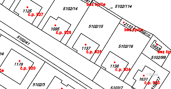 Hrušovany nad Jevišovkou 925 na parcele st. 1137 v KÚ Hrušovany nad Jevišovkou, Katastrální mapa