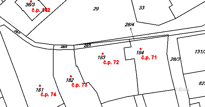 Přerov VIII-Henčlov 72, Přerov na parcele st. 183 v KÚ Henčlov, Katastrální mapa
