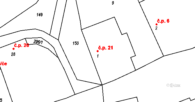 Zdeslavice 21, Chlístovice na parcele st. 1 v KÚ Zdeslavice u Chlístovic, Katastrální mapa