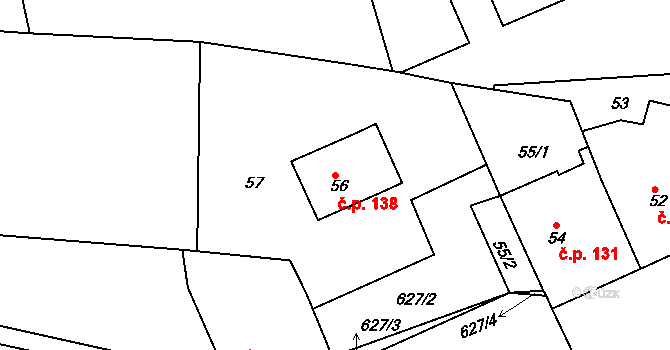 Malín 138, Kutná Hora na parcele st. 56 v KÚ Malín, Katastrální mapa