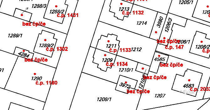 Čelákovice 1134 na parcele st. 1209 v KÚ Čelákovice, Katastrální mapa