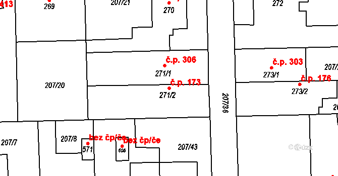 Horoměřice 173 na parcele st. 271/2 v KÚ Horoměřice, Katastrální mapa