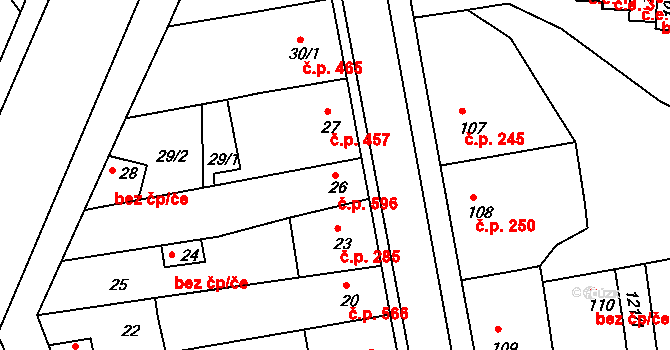 Rohatec 596 na parcele st. 26 v KÚ Rohatec, Katastrální mapa