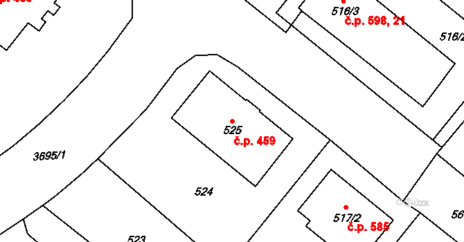 Vyškov-Předměstí 459, Vyškov na parcele st. 525 v KÚ Vyškov, Katastrální mapa