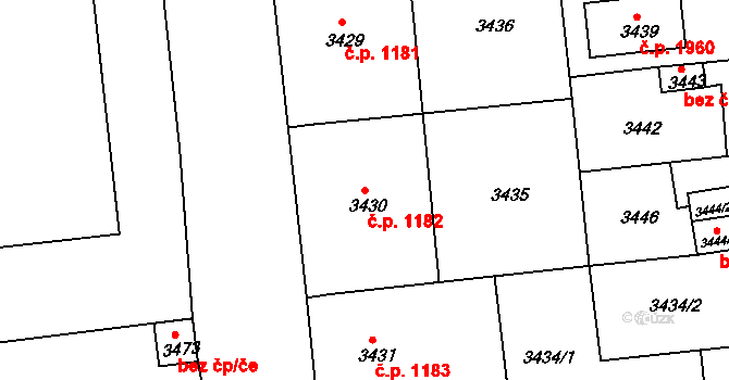 Pod Bezručovým vrchem 1182, Krnov na parcele st. 3430 v KÚ Krnov-Horní Předměstí, Katastrální mapa