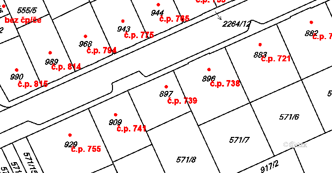 Šumperk 739 na parcele st. 897 v KÚ Šumperk, Katastrální mapa