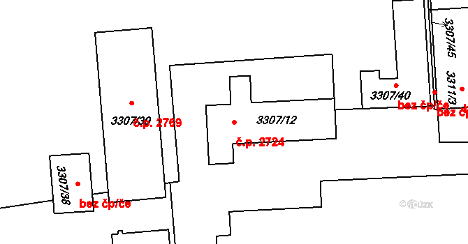 Kročehlavy 2724, Kladno na parcele st. 3307/12 v KÚ Kročehlavy, Katastrální mapa