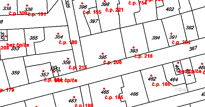 Švermov 206, Kladno na parcele st. 395 v KÚ Motyčín, Katastrální mapa