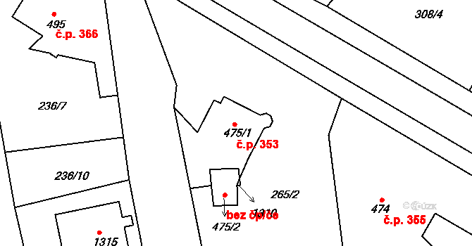 Bor 353 na parcele st. 475/1 v KÚ Bor u Tachova, Katastrální mapa