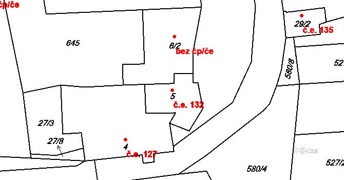 Zádub 132, Olbramov na parcele st. 5 v KÚ Zádub u Olbramova, Katastrální mapa