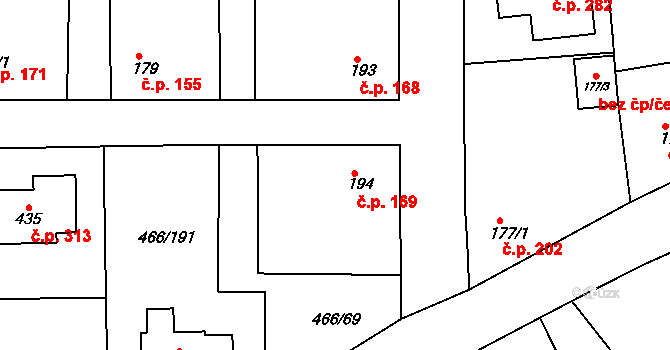 Broumy 169 na parcele st. 194 v KÚ Broumy, Katastrální mapa