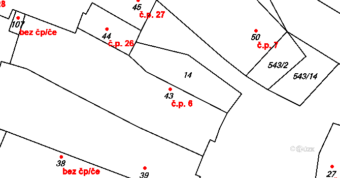 Dušníky 6 na parcele st. 43 v KÚ Dušníky, Katastrální mapa