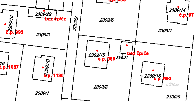 Poruba 988, Orlová na parcele st. 2309/15 v KÚ Poruba u Orlové, Katastrální mapa