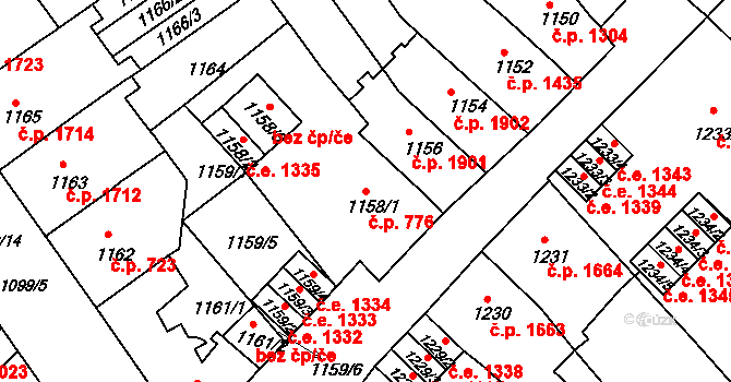 Ústí nad Labem-centrum 776, Ústí nad Labem na parcele st. 1158/1 v KÚ Ústí nad Labem, Katastrální mapa
