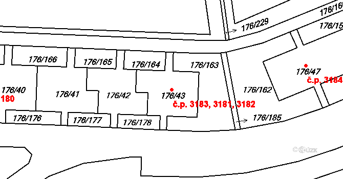 Severní Terasa 3181,3182,3183, Ústí nad Labem na parcele st. 176/43 v KÚ Dobětice, Katastrální mapa