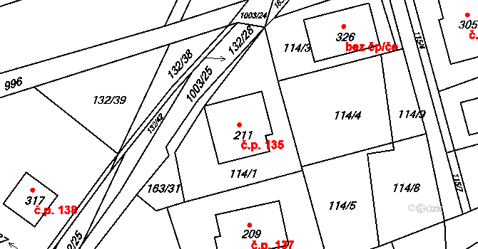 Krasíkov 135 na parcele st. 211 v KÚ Krasíkov, Katastrální mapa
