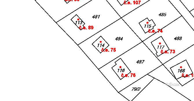 Litice nad Orlicí 75, Záchlumí na parcele st. 114 v KÚ Litice nad Orlicí, Katastrální mapa