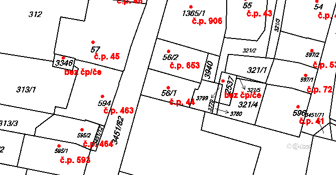 Lysá nad Labem 44 na parcele st. 56/1 v KÚ Lysá nad Labem, Katastrální mapa