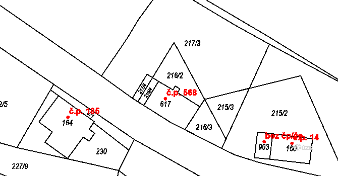 Kovářská 568 na parcele st. 617 v KÚ Kovářská, Katastrální mapa