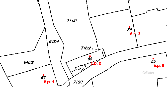 Pytlíkov 2, Bžany na parcele st. 58 v KÚ Lysec, Katastrální mapa