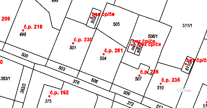 Skřečoň 261, Bohumín na parcele st. 504 v KÚ Skřečoň, Katastrální mapa