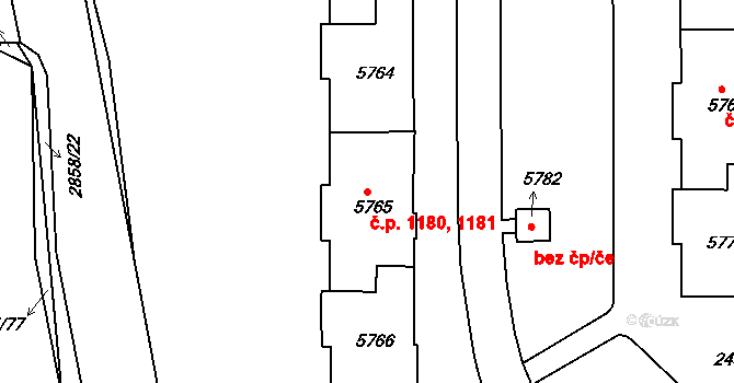 Chrudim IV 1180,1181, Chrudim na parcele st. 5765 v KÚ Chrudim, Katastrální mapa