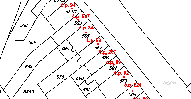 Medlánky 267, Brno na parcele st. 557 v KÚ Medlánky, Katastrální mapa