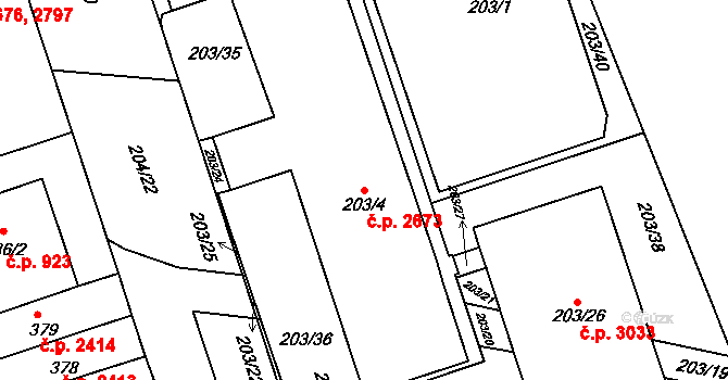 Královo Pole 2673, Brno na parcele st. 203/4 v KÚ Královo Pole, Katastrální mapa