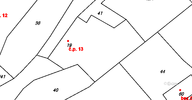 Jedlany 13 na parcele st. 19 v KÚ Jedlany, Katastrální mapa