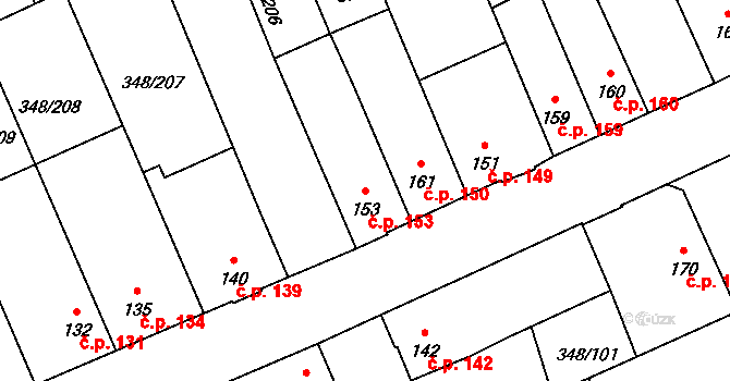 Černčice 153 na parcele st. 153 v KÚ Černčice u Loun, Katastrální mapa