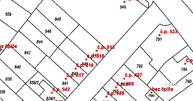 Pelhřimov 513 na parcele st. 847 v KÚ Pelhřimov, Katastrální mapa
