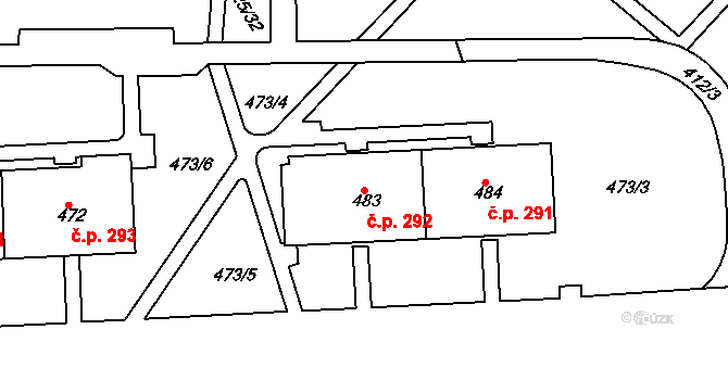 Řetenice 292, Teplice na parcele st. 483 v KÚ Teplice-Řetenice, Katastrální mapa