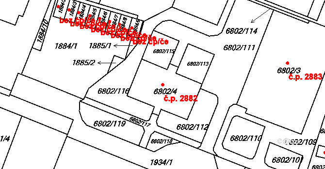 Frýdek 2882, Frýdek-Místek na parcele st. 6802/4 v KÚ Frýdek, Katastrální mapa