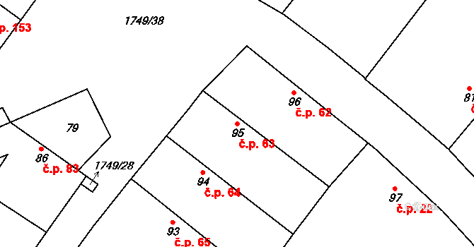 Čečelice 63 na parcele st. 95 v KÚ Čečelice, Katastrální mapa