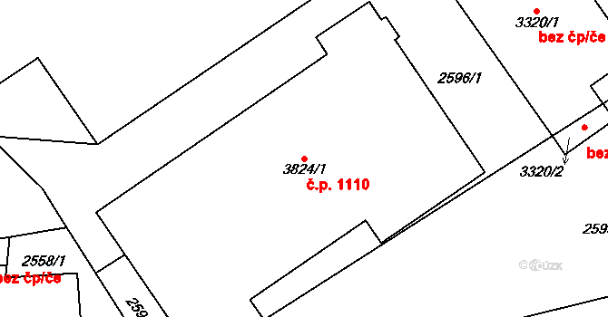 Nové Město 1110, Rokycany na parcele st. 3824/1 v KÚ Rokycany, Katastrální mapa