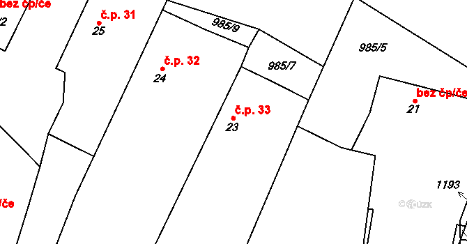 Horní Ves 33, Trstěnice na parcele st. 23 v KÚ Horní Ves u Mariánských Lázní, Katastrální mapa