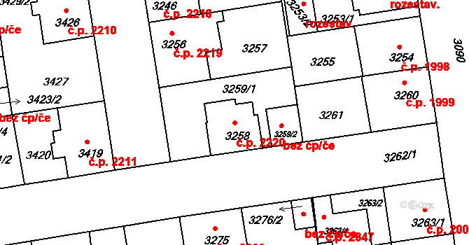 Žižkov 2220, Praha na parcele st. 3258 v KÚ Žižkov, Katastrální mapa