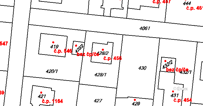 Modřany 456, Praha na parcele st. 428/2 v KÚ Modřany, Katastrální mapa