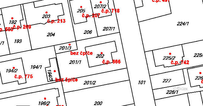 Libuš 666, Praha na parcele st. 202 v KÚ Libuš, Katastrální mapa