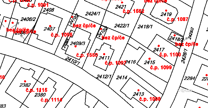 Vršovice 1097, Praha na parcele st. 2411 v KÚ Vršovice, Katastrální mapa