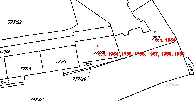 Strašnice 1954,1955,1956,1957,, Praha na parcele st. 777/8 v KÚ Strašnice, Katastrální mapa