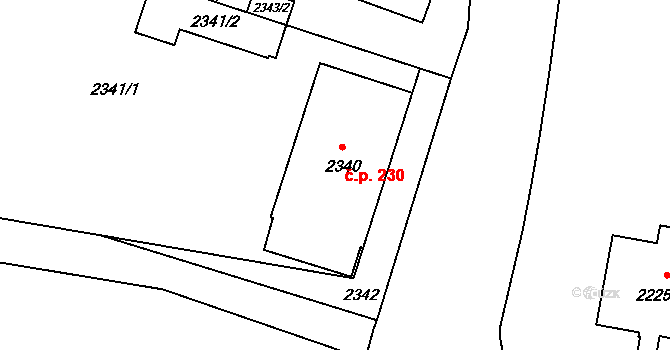Záběhlice 230, Praha na parcele st. 2340 v KÚ Záběhlice, Katastrální mapa