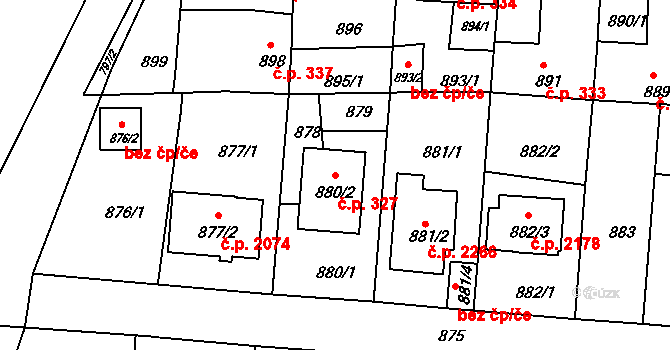 České Budějovice 3 327, České Budějovice na parcele st. 880/2 v KÚ České Budějovice 3, Katastrální mapa