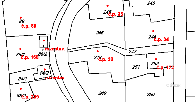 Dolní Libchava 36, Česká Lípa na parcele st. 248 v KÚ Dolní Libchava, Katastrální mapa