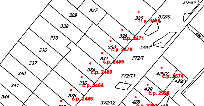 Chomutov 2456 na parcele st. 331 v KÚ Chomutov II, Katastrální mapa