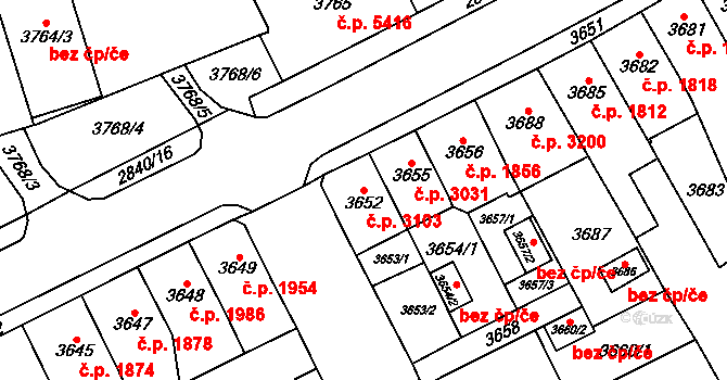 Chomutov 3103 na parcele st. 3652 v KÚ Chomutov I, Katastrální mapa