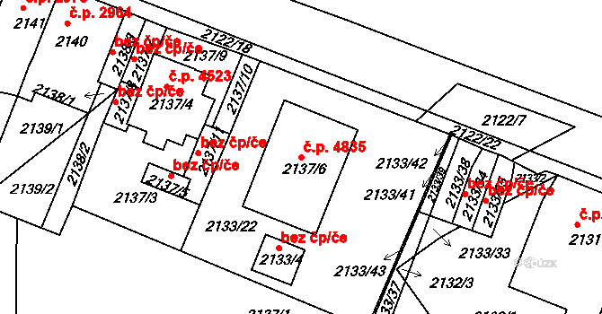 Chomutov 4835 na parcele st. 2137/6 v KÚ Chomutov II, Katastrální mapa