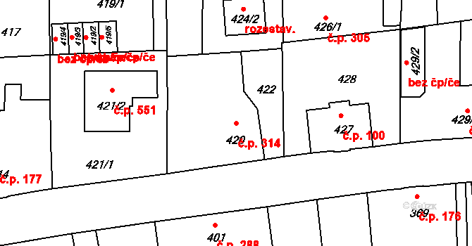 Liberec VII-Horní Růžodol 314, Liberec na parcele st. 420 v KÚ Horní Růžodol, Katastrální mapa