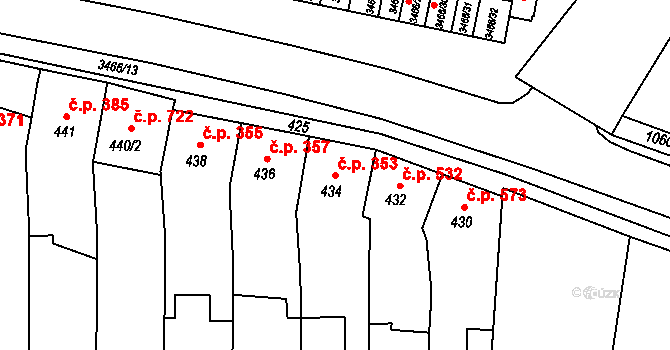 Střelice 353 na parcele st. 434 v KÚ Střelice u Brna, Katastrální mapa