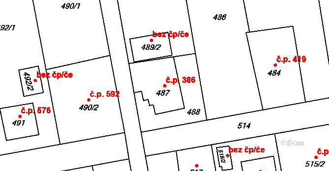 Louky 386, Karviná na parcele st. 487 v KÚ Louky nad Olší, Katastrální mapa
